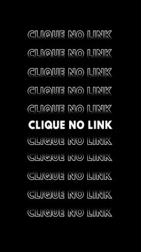 Palavra "clique no link" aparece em branco com fundo preto e efeito glitch.