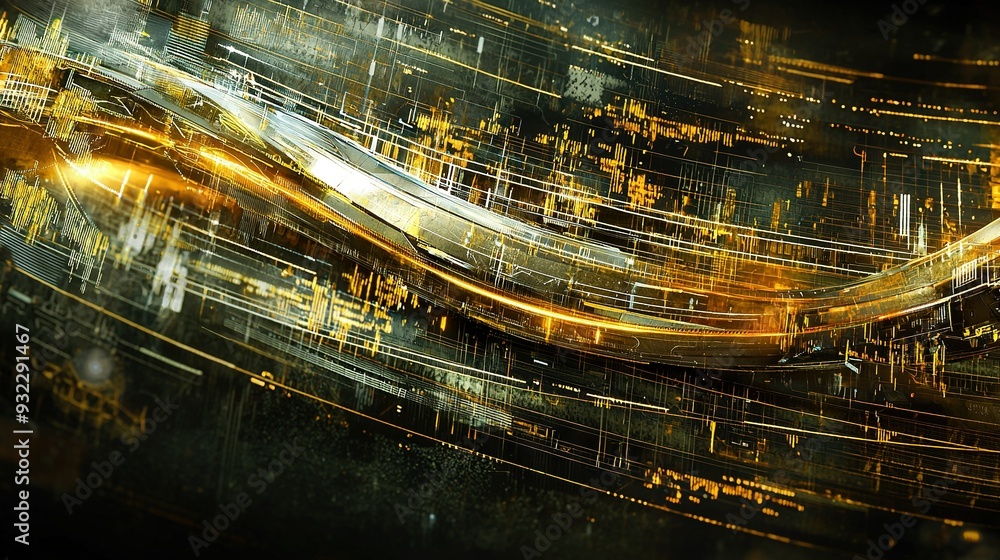 Poster a yellow-black abstract background features lines and dots, while a black background includes lines 