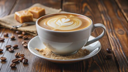 A close-up of a creamy cup of coffee with milk, sugar, and cream, coffee, cup, close-up, creamy, beverage, dairy, morning