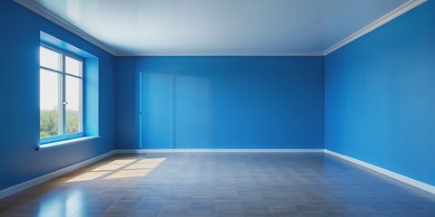Obraz premium Empty blue room with plain wall , simple, minimalistic, interior, design, architecture, background, blank, space, empty