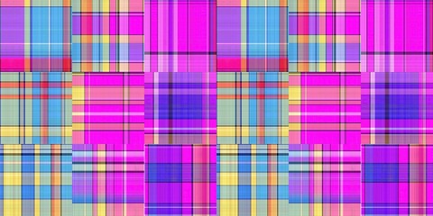 Cozy plaid patterns seamless border background in colorfull autum fall home decor. Woven patchwork style effect for seamless edging banner