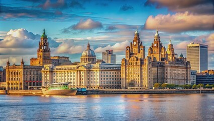 Obraz premium Architecture landscape along the River Mersey in Liverpool, United Kingdom, Liverpool, United Kingdom