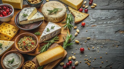 Assortment of various cheeses and spices for National Cheese Day celebration, cheese, national cheese day, spices, assortment