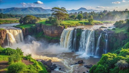 Fototapeta premium Majestic Misty Blue Nile Falls in Ethiopia's Amhara region, waterfall, blue, misty, majestic, Ethiopia, Amhara
