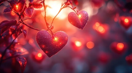 Obraz premium soft focus heartshaped bokeh lights in warm pink and red hues creating romantic valentines day atmosphere