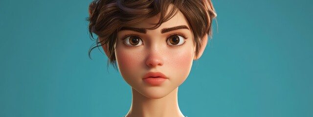3D Cartoon of a Young Woman with Short Hairmaking a Denial Gesture