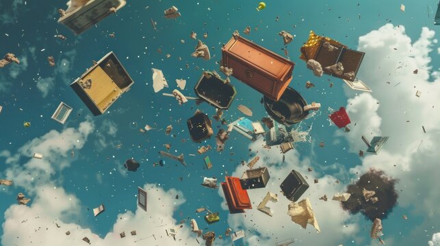 a group of objects floating in the air