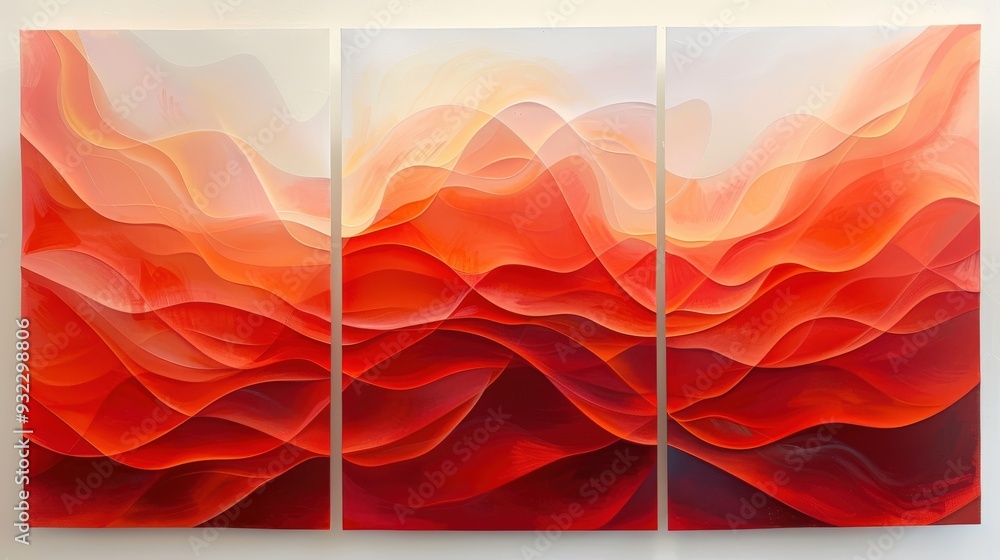 Aufkleber craft a set of three vibrant abstract wall art panels showcasing red flowing textures. each panel sh