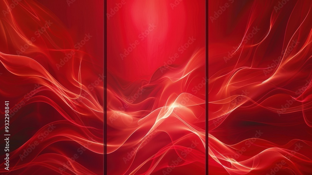 Poster craft a set of three vibrant abstract wall art panels showcasing red flowing textures. each panel sh