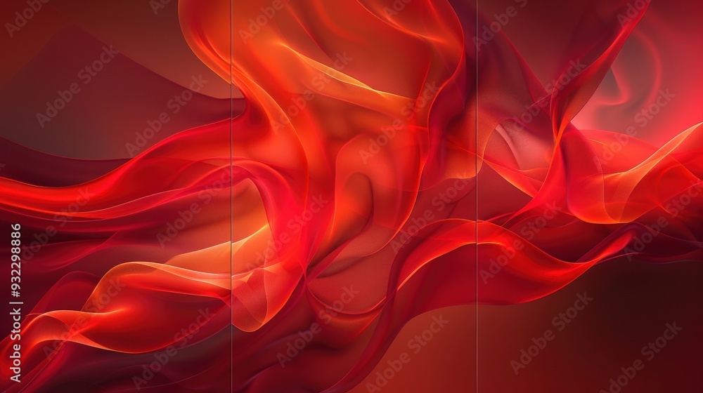 Poster produce a high-resolution set of three abstract panels with vibrant red textures. focus on creating 