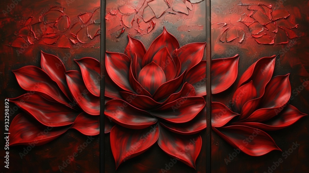 Aufkleber craft a set of three vibrant abstract wall art panels showcasing red flowing textures. each panel sh