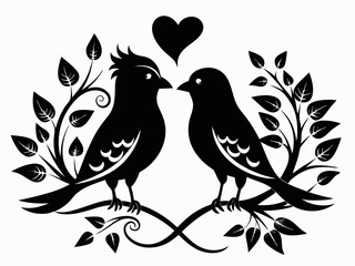 Love Birds black  vector silhouette illustration