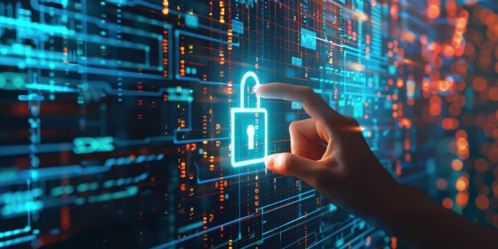  a server room with rows of servers, overlaid with digital locks - Powered by Adobe