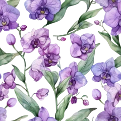 Watercolor orchids pattern on transparent background PNG file