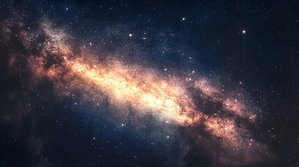 A band of stars in the Milky Way galaxy shines brightly against the dark night sky.