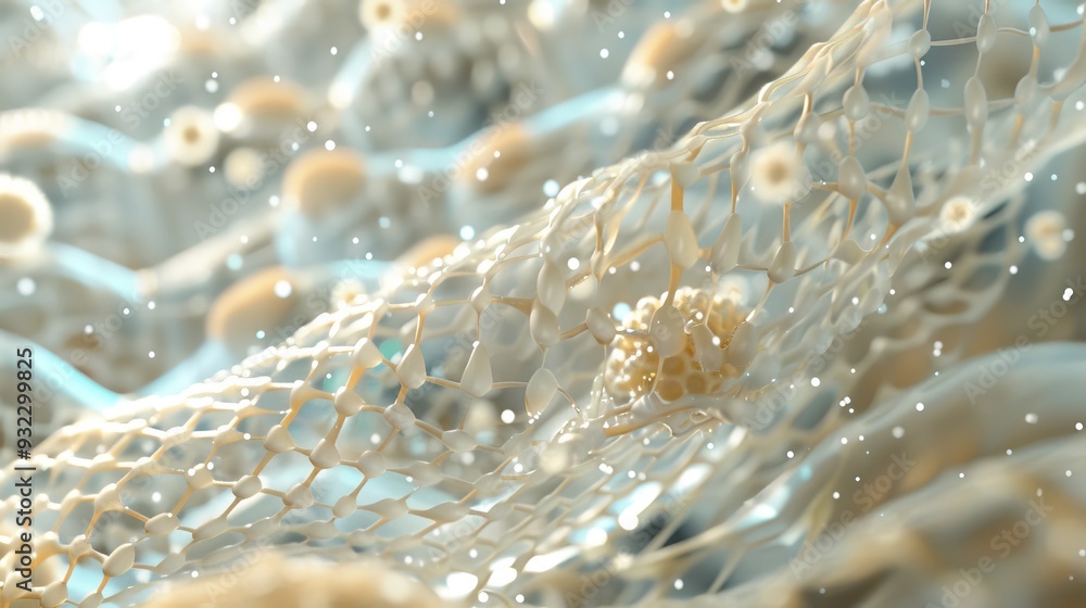 Poster a microscopic close up view of a simple woven textile and a visible germ particle