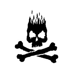 Skull and crossbones icon. Black silhouette. Front view. Vector simple flat graphic hand drawn illustration. Isolated object on white background. Isolate.