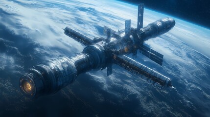 Obraz premium A futuristic space station orbiting a distant exoplanet