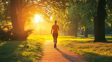 Morning Jog in Sunlit Forest Path