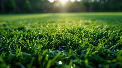 Naklejka premium A detailed image of vibrant Fresh green lawn grass