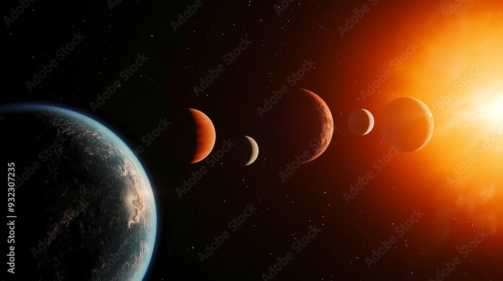 Wall mural A series of distant planets aligned in a rare celestial event