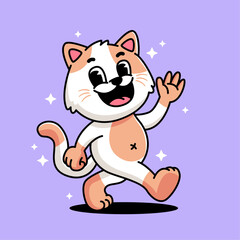 Naklejka premium Cartoon walking happy cat
