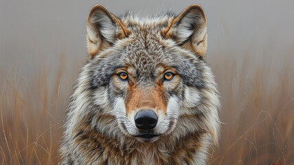 Obraz premium majestic gray wolf portrait in wildlife on blurred background