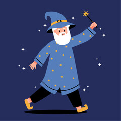 Naklejka premium 34Old man witch with magic wand