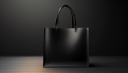 Blank black paper bag with silk handle mockup, isolated, pd rendering. Empty gift pack mock up. Carry shopping sack in darkness template
