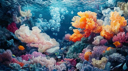 Naklejka premium Dynamic coral reef with underwater light shining through wallpaper