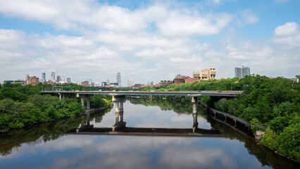 View of Downtown Minneapolis and University of Minnesota Buildings Over the Mississippi River