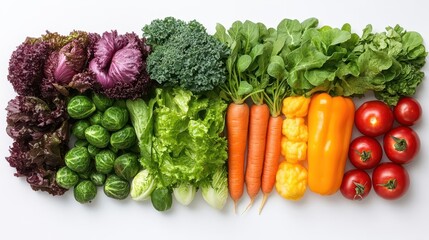 vibrant array of fresh vegetables artfully arranged on crisp white background emphasizing varied colors textures and shapes in a clean minimalist composition