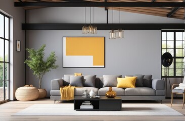Loft style house with sofa and accessories in the room