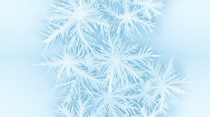 White snowflakes on a plain white or blue background, highlighting their unique symmetrical patterns. SEAMLESS PATTERN.