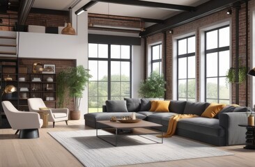 Loft style house with sofa and accessories in the room