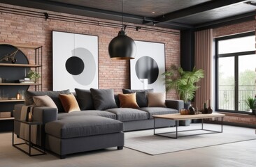 Loft style house with sofa and accessories in the room