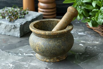 A mortar with a wooden stick in it