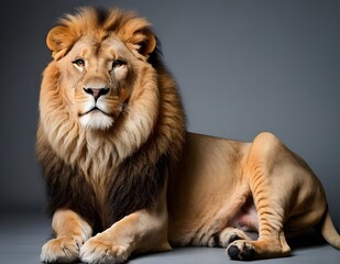 Obraz premium Majestic lion resting gracefully on a black surface indoors