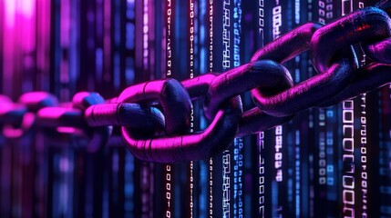 A chain of links is shown in a blue and red color scheme