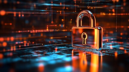 A shiny silver lock with a keyhole sits on a blue background