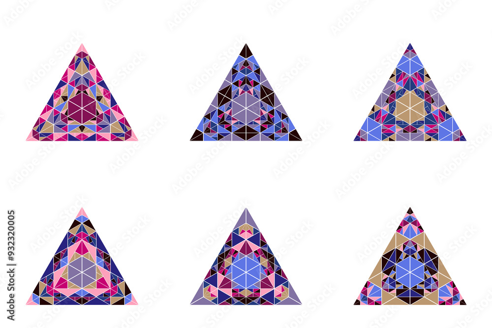 Aufkleber polygonal ornate colorful mosaic triangle shape set - geometric abstract geometrical vector designs 