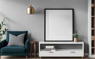 Mockup frame on shelf in living room interior,Scandinavian style