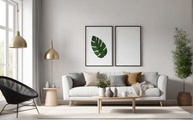Mockup frame on shelf in living room interior,Scandinavian style