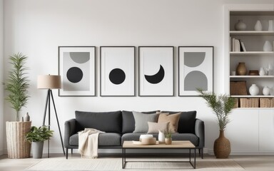 Mockup frame on shelf in living room interior,Scandinavian style