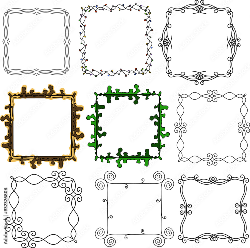 Fototapete a set of carved beautiful frames with floral ornaments or abstract square patterned frames in the fo