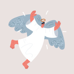 Cartoon vector illustration of man with angel wings with folded hands. Cupid in valentine day. Love concept.