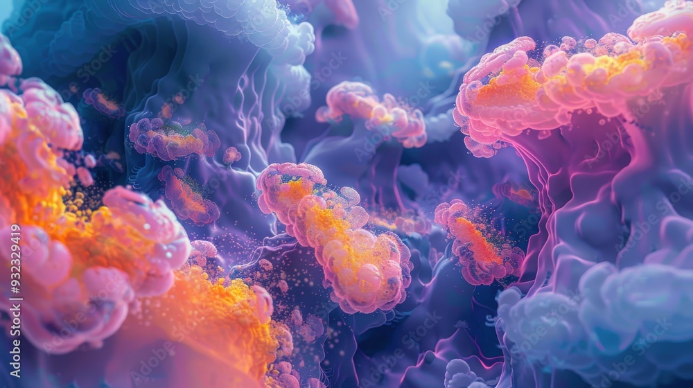 Aufkleber generate a high-resolution abstract microscopic landscape with striking color formations. ensure the