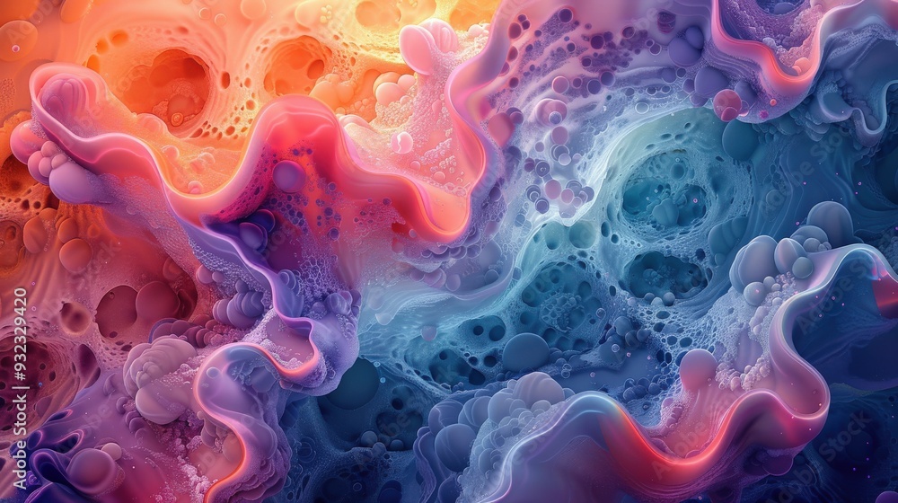 Aufkleber generate a high-resolution abstract microscopic landscape with striking color formations. ensure the