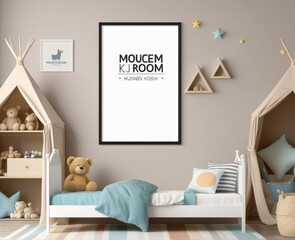 Mock up poster frame in children room,kids room,nursery mockup