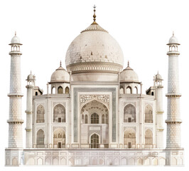 Obraz premium PNG flat front view high detail clean watercolor illustration of the *Taj Mahal * on ,realistic, paper texture, isolated on white background --v 6.0 --no splatter